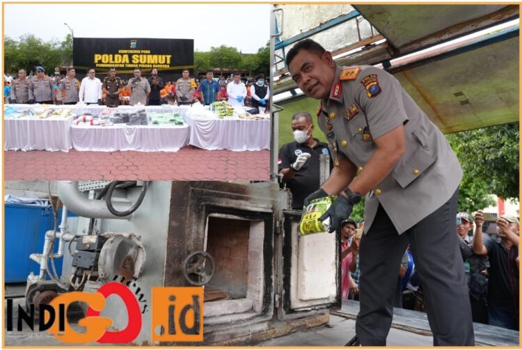 Polda Sumut saat konferensi dan pemusnahan narkoba, Senin (17/9).