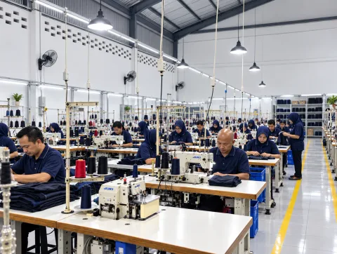 Tim sewing menyelesaikan order jersey klub profesional.