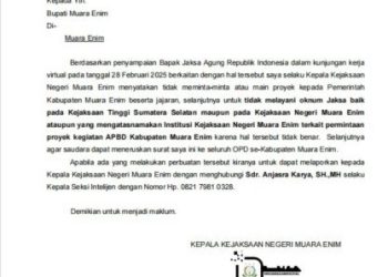 Kejari Muara Enim Layangkan Surat Penegasan Kepada Bupati Dan Kejati Sumsel