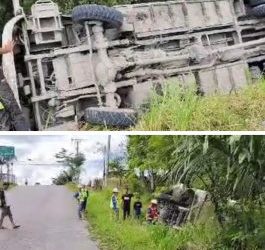 Bus PT Pusaka Bumi Transport (PBT) Kecelakaan di Jalan Lingkar Regional Enim 3 Muara Enim