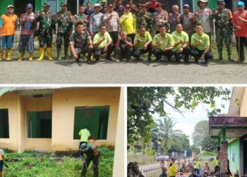 Danramil 04/Gunung Megang Ikuti Kegiatan Gotong Royong di Desa Tebat Agung Sebagai Wujud Sinergi TNI, POLRI, Dan Masyarakat