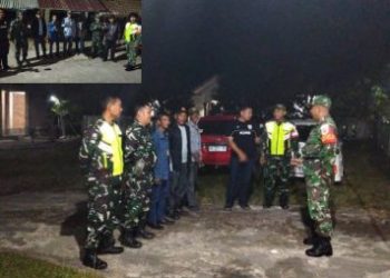 Ciptakan Rasa Aman di Wilayah Binaan Anggota Koramil 404-04/Gunung Megang Gelar Patroli Malam 