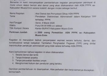Ribuan PPPK Muara Enim Siap Aksi Turun Terkait TPP Dipangkas 