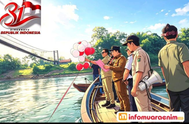 Semangat HUT RI ke-81, Camat Sungai Rotan Muara Enim Buka Lomba Perahu Bidar Diperairan Sungai Lematang