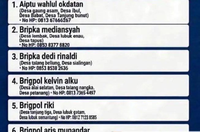 Maksimalkan Layanan, Polsek Lembak Publikasikan Nama-Nama Bhabinkamtibmas & Nomor HP ke Warga Desa Binaan