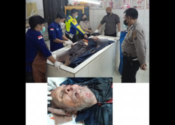 Personil Unit Laka dan Inafis Sat Reskrim lakukan sidik jari cari identitas jenajah Lansia diruangan jenajah RSUD dr Djasamen Saragih Kota Siantar