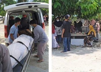 Tim Forensik memasukkan Jenajah Abdul Rahim Lubis korban tabrak lari ke Ambulan untuk dibawa keluarga