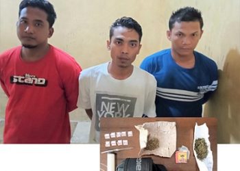 Ketiga pelaku, ZH, DP dan SH serta barang bukti