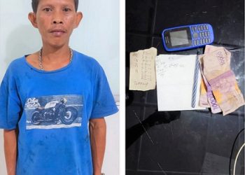 Pelaku Sapril Purba dan barang bukti sudah diamankan di ruangan Sat Reskrim Polres Siantar