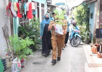 Lurah Polonia, Hadi Wahyudi Harahap, meluncurkan program inovasi “Sarusake” (Satu Rumah Satu Kelor). (Foto Ist)