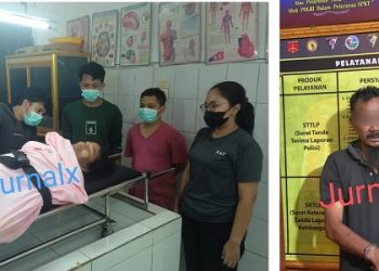 Jenajah Jumiati saat di ruangan jenajah RSUD dr Djasamen Saragih dan Pelaku AB alias Ucok sudah diamankan di Mako Polres Siantar