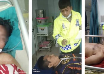Ke tiga pria mengalami luka luka mendapatkan perawatan medis di rumah sakit