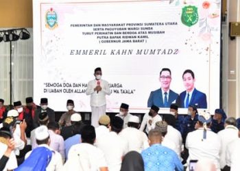 Edy Rahmayadi Gubsu dan Warga Sunda Sumut gelar doa bersama untuk anak Ridwan Kamil, Emmeril Khan Mumtadz yang hilang terbawa arus Sungai Aare di Swiss. (Foto Ist)