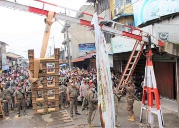 Portal Jalan Pancing I, Kelurahan Besar, Kecamatan Medan Labuhan yang dibongkar Satpol PP Medan. (Foto Ist)