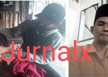 Korban GSS menunjukkan lengan tangannya masih biram didampingi orangtuanya dan oknum Wali Kelas Yoto