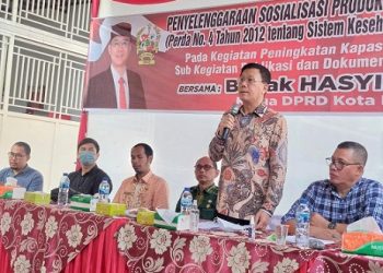 Ketua DPRD Medan Hasyim SE saat menggelar sosialisasi Perda (Sosper) ke VI Tahun 2022 produk hukum Pemko Medan No 4 Tahun 2012 tentang Sistem Kesehatan Kota Medan . (Foto.Ist)