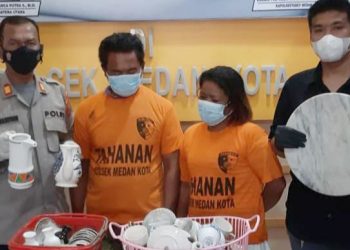 Pencuri dan Penadah Barang Pecah Yang Diamankan Polsek Medan Kota. (Foto Ist)