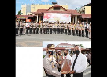 Kapolres Siantar AKBP Fernando SH, SIK dan PJU photo bersama ke 18 Personil penerima Piagam Penghargaan 