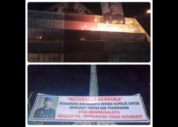 Foto Brigpol Nopryansah Yosua Hutabarat di Tugu Raja Nabarat di Taput. (Foto Ist)