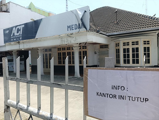 Kantor Aksi Cepat Tanggap (ACT) Sumut, Jalan Abdullah Lubis ,Medan resmi tutup. (Foto Ist)