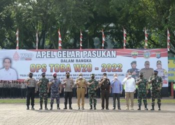 Gubernur Sumut Edy Rahmayadi bersama Forkopimda Sumut gelar apel pasukan rangka Ops Toba Women 20 (W20) Tahun 2022 di Lapangan Benteng, Medan. (Foto Ist)
