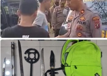 Kapolsek Medan Baru Kompol Ginanjar Fitriadi SH SIK mengamankan para pelaku tawuran. (Foto Ist)