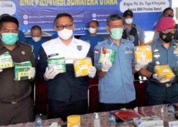 Tim gabungan dari BNNP Sumut, Bea Cukai dan TNI AL mengungkap peredaran narkoba jaringan internasional 69 kg shabu dan 59 Ribu Ekatasi. (Foto Ist)