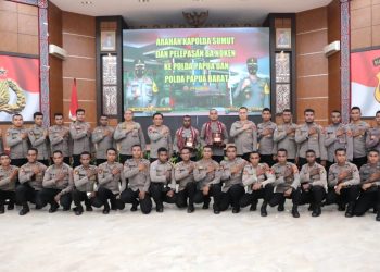 Kapolda Sumut, Irjen Pol RZ Panca Putra memberi arahan sekaligus pelepasan Bintara Noken Lulusan Diktuk Bintara Polri TA 2020/2021 asal pengiriman Papua dan Papua Barat.(Foto Ist)