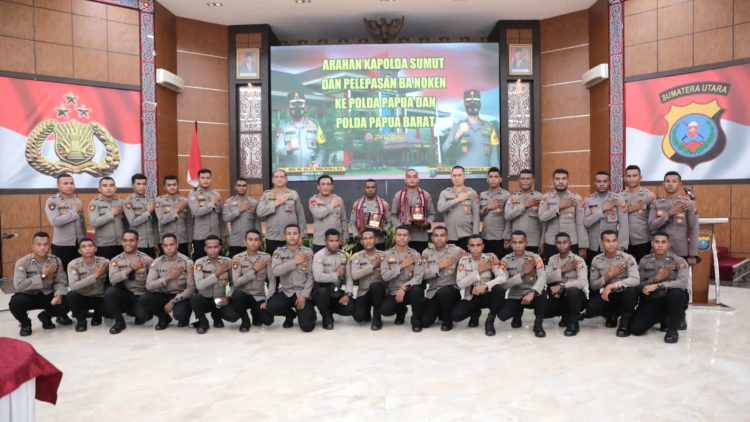Kapolda Sumut, Irjen Pol RZ Panca Putra memberi arahan sekaligus pelepasan Bintara Noken Lulusan Diktuk Bintara Polri TA 2020/2021 asal pengiriman Papua dan Papua Barat.(Foto Ist)