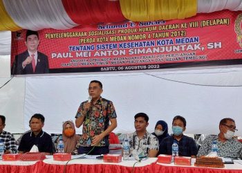 Anggota DPRD Medan sosialisasi produk hukum Pemko Medan Perda No 4 Tahun 2012 tentang sistem kesehatan di Jl Pelita V Kelurahan Sidorame Barat I, Kecamatan Medan Perjuang. (Foto Ist)