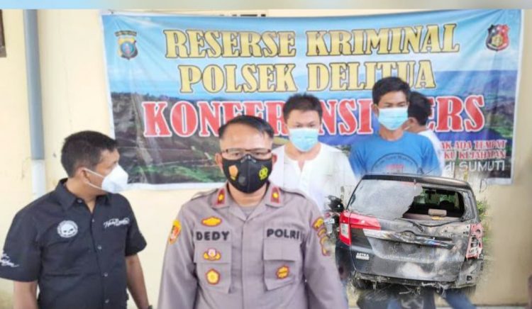 Kapolsek Delitua, Kompol Dedy Dharma memberikan keterangan atas penangkapan dua pelaku pembakaran mobil. (Foto Ist)