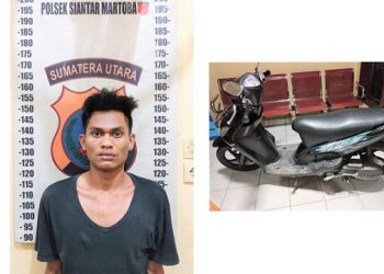 Pelaku Curanmor Piter Hutagaol dan barang bukti sudah diamankan di Mako Polsek Siantar Martoba