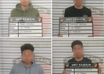 Beberapa pelaku geng motor yang diamankan karena terlibat bentrok di Kompleks Tasbih II, Medan. (Foto Ist)