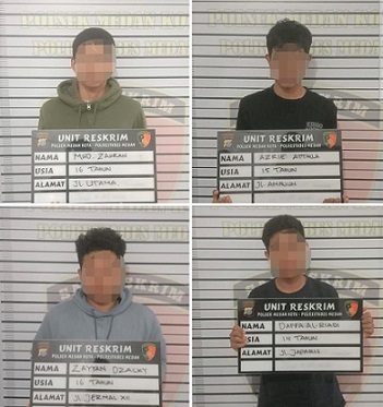 Beberapa pelaku geng motor yang diamankan karena terlibat bentrok di Kompleks Tasbih II, Medan. (Foto Ist)