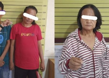 Tiga penyalahguna narkoba, dua di antaranya emak-emak ditangkap di Jalan Ampera 3 Gang Masjid, Kelurahan Glugur Darat II, Kecamatan Medan Timur. (Foto Ist)