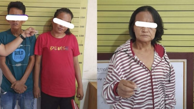 Tiga penyalahguna narkoba, dua di antaranya emak-emak ditangkap di Jalan Ampera 3 Gang Masjid, Kelurahan Glugur Darat II, Kecamatan Medan Timur. (Foto Ist)