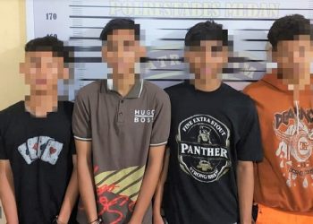 Komplotan Geng Motor Sadis 234SC yang diringkus Polsek Medan Timur. (Foto Ist)
