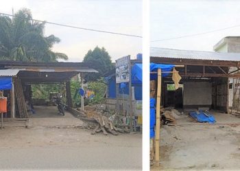 Doorsmeer milik Lurah Perdagangan III Yusuf Sembiring yang menutup akses jalan dan bangunan warung diduga tanpa memiliki surat