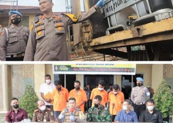 Kapolres Asahan AKBP Roman Smaradhana Elhaj saat memberikan keterangan atas penangkapan empat pelaku penimbun BBM di Polres Asahan. (Foto Ist)