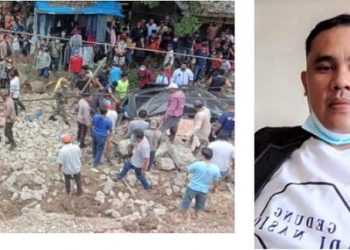 Tembok Penahan gereja Gereja Katolik Paroki St Fidelis Sigmarigen Parapat saat longsor dan Eljones Simanjuntak SH pengacara orangtua korban 