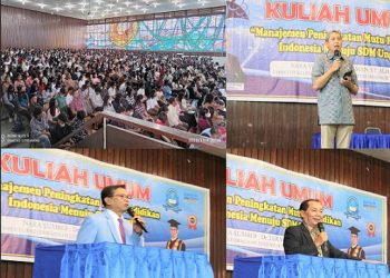Dir Kelembagaan, Dr Lukman saat memaparkan MBKM, Rektor UHKBPNP dan Sekretaris Yayasan UHN saat menyampaikan sambutan