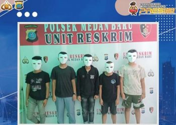 5 orang pelajar yang diamankan Polsek Medan Baru. (Foto Ist)