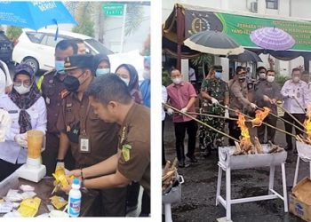 Kajari Siantar, Jurist Precisely SH, MH bersama Forkopimda saat pemusnahan barang bukti narkotika