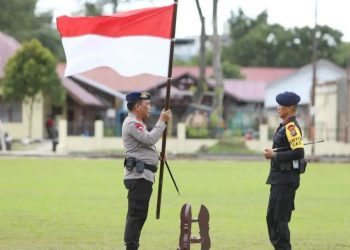 Kapolda Sumut, Irjen Pol RZ Panca Putra S pelepasan personil Brimob untuk pengamanan G20 di Mako Satuan Brimob Polda Sumut Jalan Bhayangkara Medan. (Foto Ist).