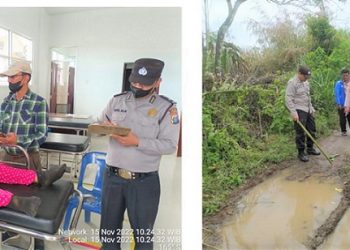 Jenajah korban Rafpita Br Siregar saat di Puskesmas dan Kaposlek Purba AKP M. Sinaga saat pimpin olah TKP