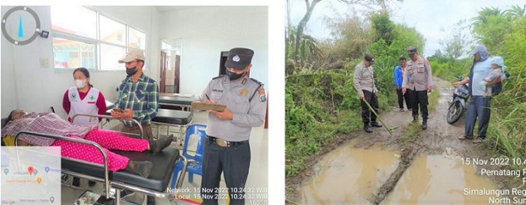 Jenajah korban Rafpita Br Siregar saat di Puskesmas dan Kaposlek Purba AKP M. Sinaga saat pimpin olah TKP
