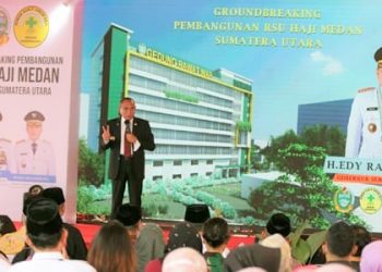 Gubernur Sumatera Utara (Sumut) Edy Rahmayadi saat Ground Breaking Pembangunan RS Haji Medan, di Jalan RS Haji, Medan Estate, Deliserdang. (Foto Ist).