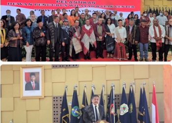 Pengurus Batak Centre memberikan ulos kepada Gubsu, Edy Rahmayadi dan Parlindungan Purba Dewan Penasehat Batak Centre. (Foto Ist)