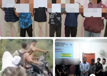 Para pelajar yang diamankan dan orangtua yang melakukan permintaan maaf di Polres Tapsel. (Foto Ist)