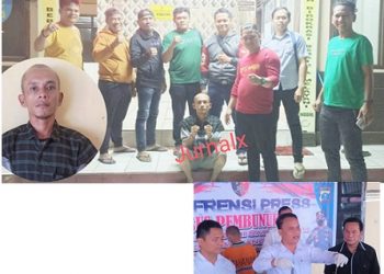 Tim Jahtanras Sat Reskrim Polres Siantar saat menjemput pelaku Benni N Sitanggang di Polda Jambi dan Kasat Reskrim AKP Banuara Manurung SH, MH mimpin Konfrensi Pers